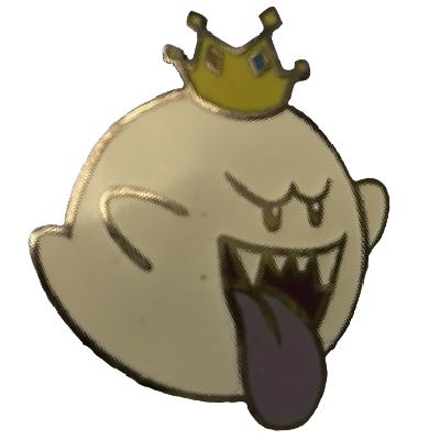 Photo of a King Boo enamel pin