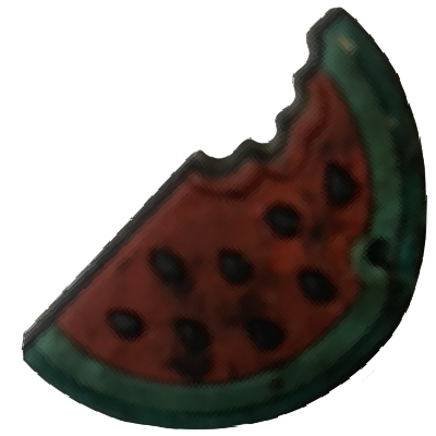 Photo of a watermelon slice Jibitz. It is covered in black smudges
