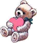gif of a happy teddy bear holding a blinking red and pink heart